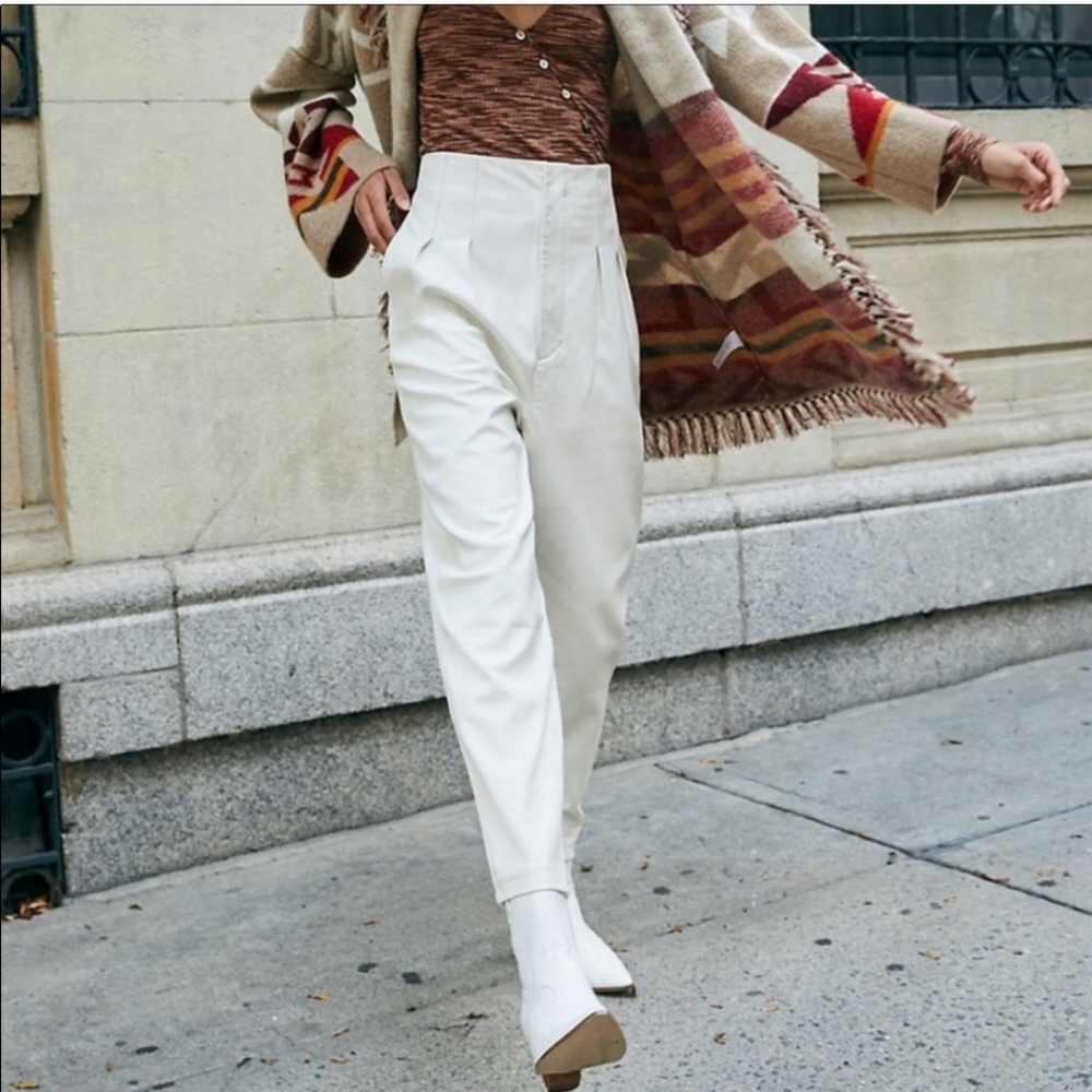 Free People Ivory Cecily Pleated Vegan Leather Pants 12 New
